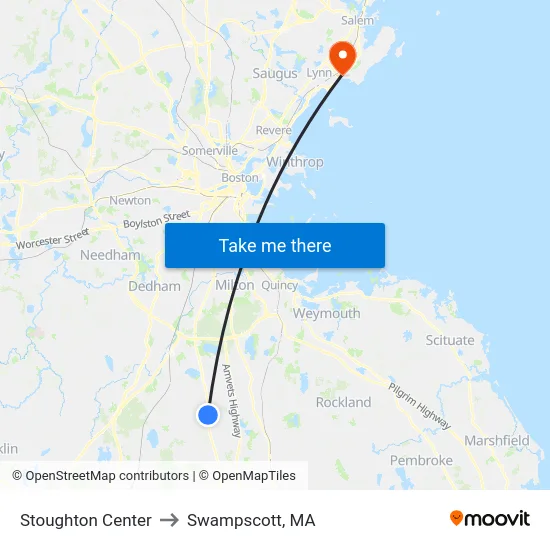 Stoughton Center to Swampscott, MA map