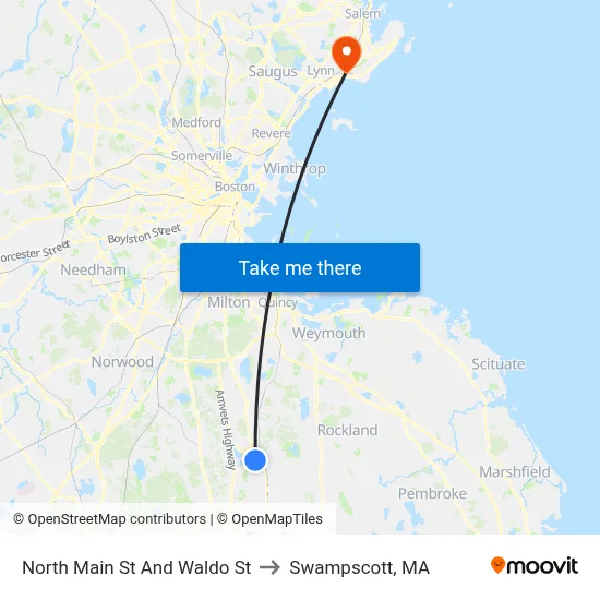 North Main St And Waldo St to Swampscott, MA map