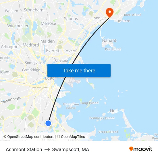 Ashmont Station to Swampscott, MA map