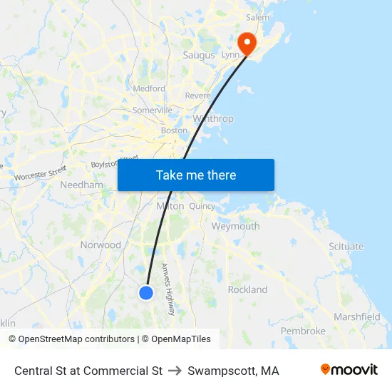 Central St at Commercial St to Swampscott, MA map
