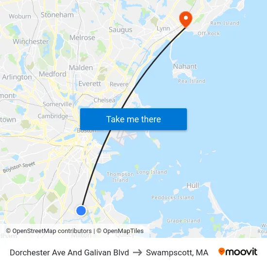 Dorchester Ave And Galivan Blvd to Swampscott, MA map