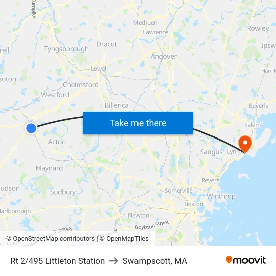 Rt 2/495 Littleton Station to Swampscott, MA map