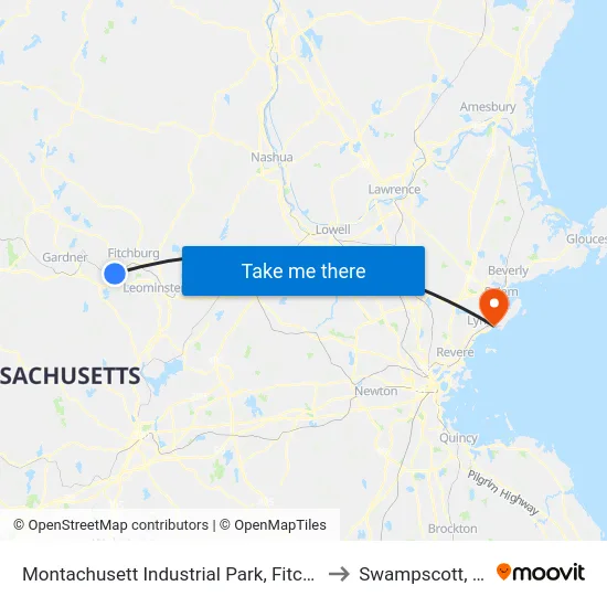 Montachusett Industrial Park, Fitchburg to Swampscott, MA map