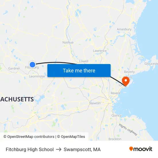 Fitchburg High School to Swampscott, MA map
