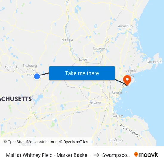 Mall at Whitney Field - Market Basket, Leominster to Swampscott, MA map