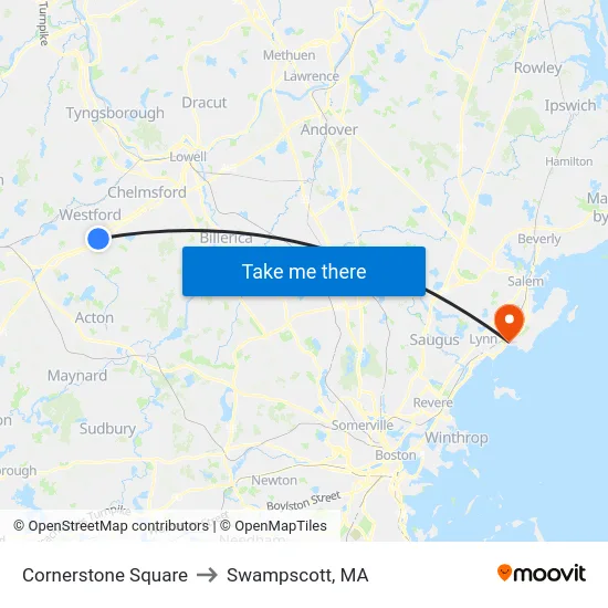 Cornerstone Square to Swampscott, MA map