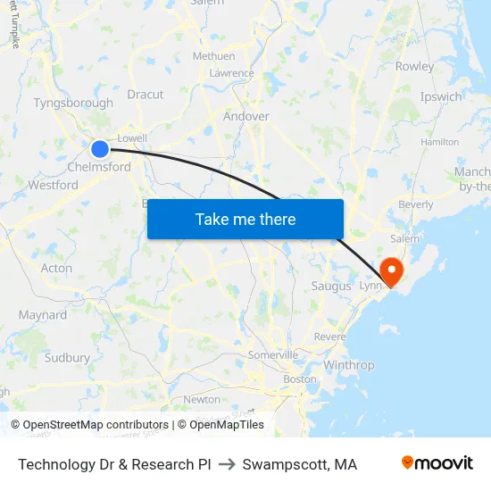 Technology Dr & Research Pl to Swampscott, MA map