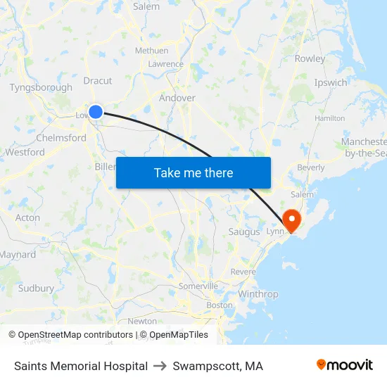 Saints Memorial Hospital to Swampscott, MA map