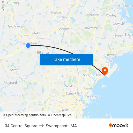 34 Central Square to Swampscott, MA map