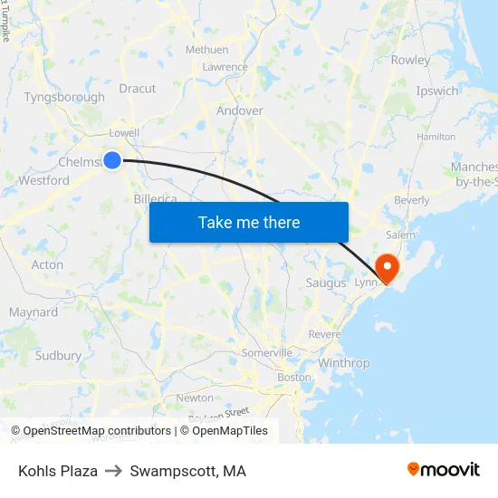 Kohls Plaza to Swampscott, MA map