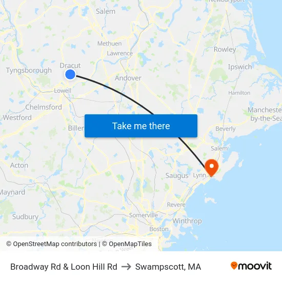 Broadway Rd & Loon Hill Rd to Swampscott, MA map
