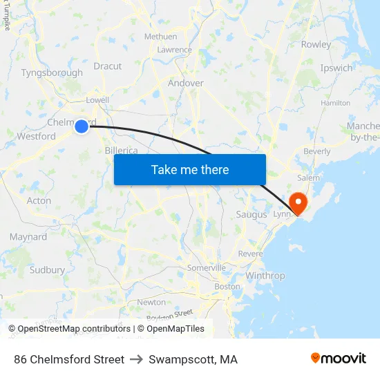 86 Chelmsford Street to Swampscott, MA map