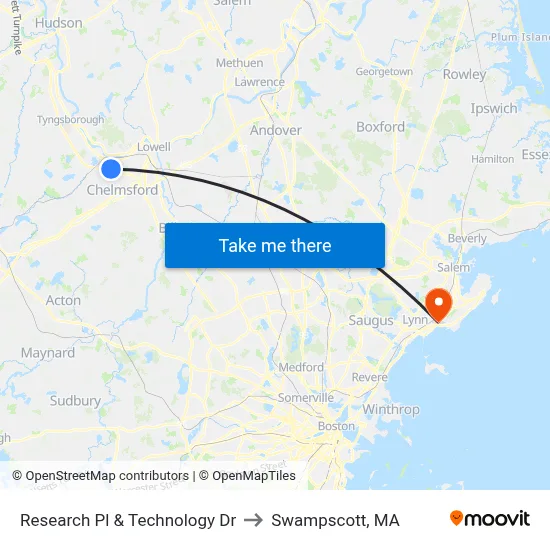Research Pl & Technology Dr to Swampscott, MA map