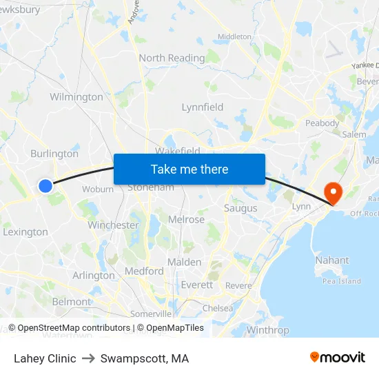 Lahey Clinic to Swampscott, MA map