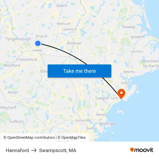 Hannaford to Swampscott, MA map