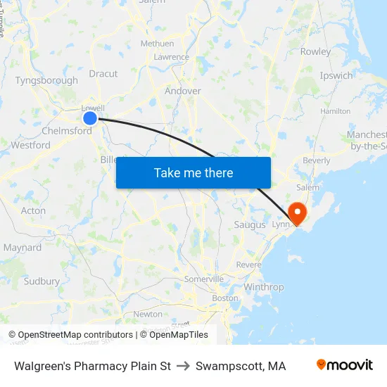 Walgreen's Pharmacy Plain St to Swampscott, MA map