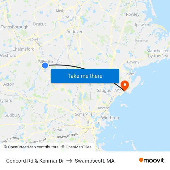 Concord Rd & Kenmar Dr to Swampscott, MA map