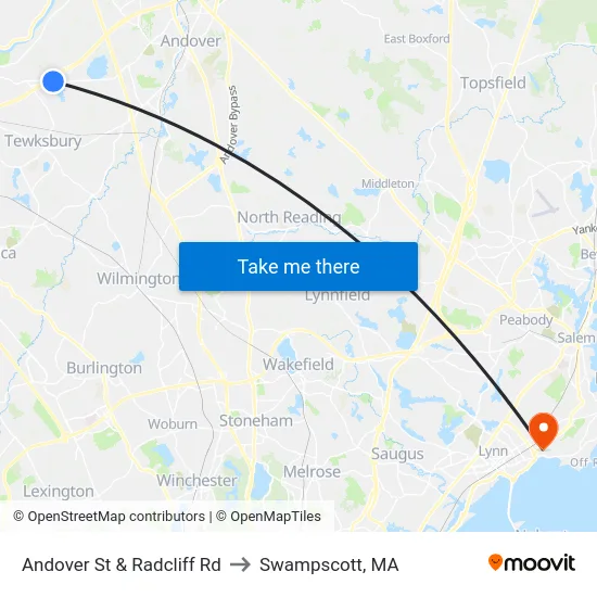Andover St & Radcliff Rd to Swampscott, MA map