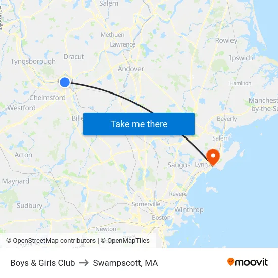 Boys & Girls Club to Swampscott, MA map
