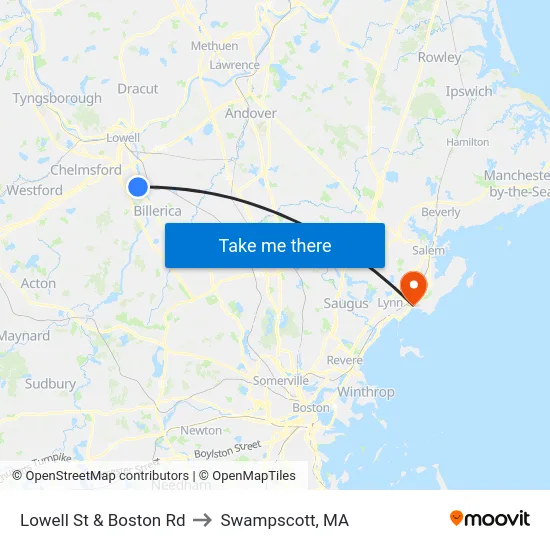 Lowell St & Boston Rd to Swampscott, MA map
