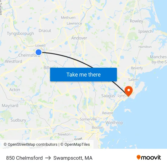 850 Chelmsford to Swampscott, MA map