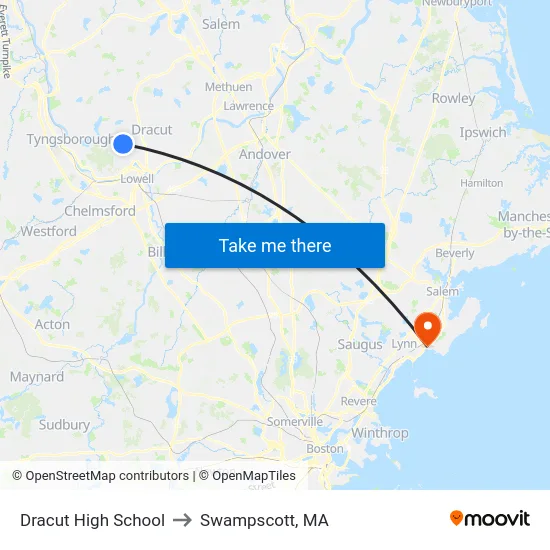 Dracut High School to Swampscott, MA map