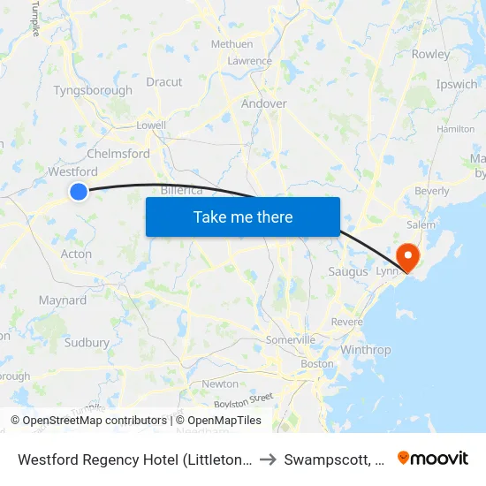 Westford Regency Hotel (Littleton Rd) to Swampscott, MA map