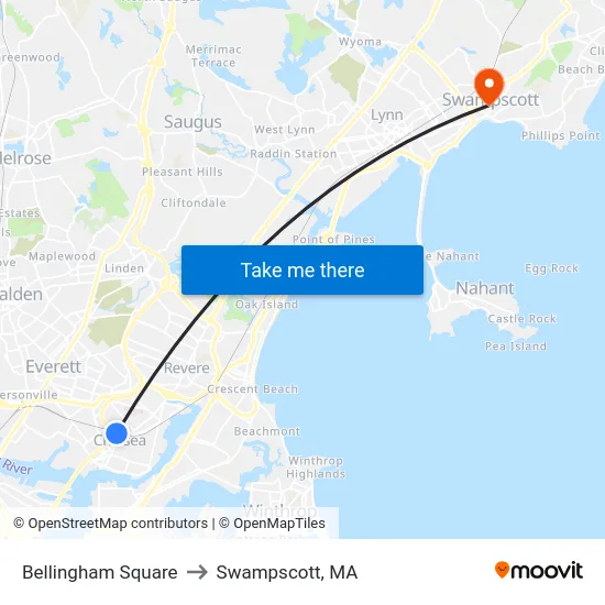 Bellingham Square to Swampscott, MA map