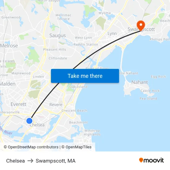 Chelsea to Swampscott, MA map