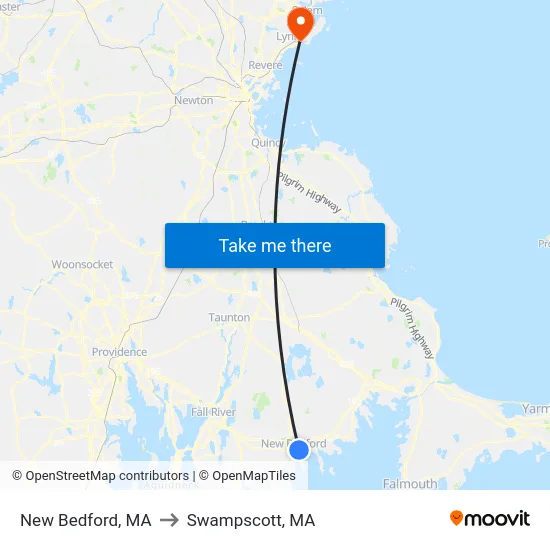 New Bedford, MA to Swampscott, MA map