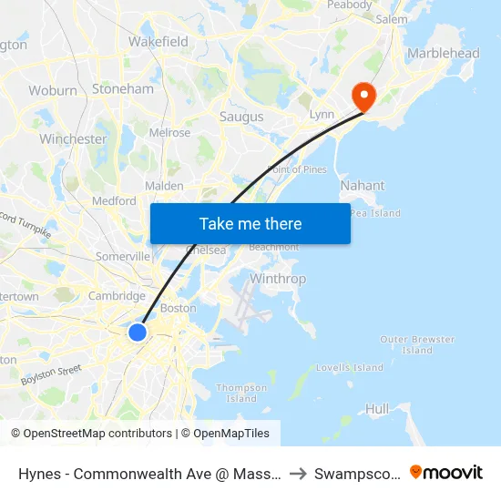Hynes - Commonwealth Ave @ Massachusetts Ave to Swampscott, MA map