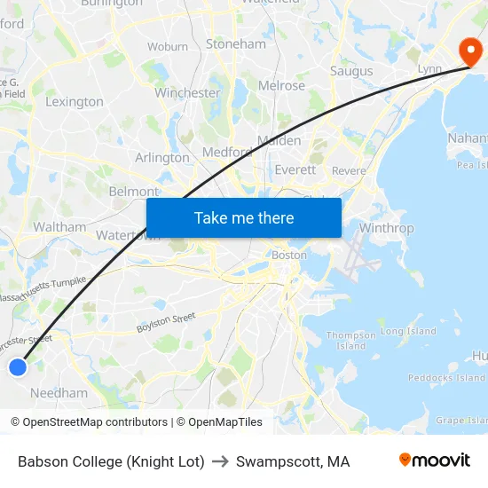 Babson College (Knight Lot) to Swampscott, MA map