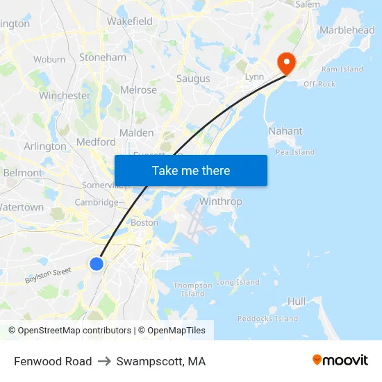 Fenwood Road to Swampscott, MA map