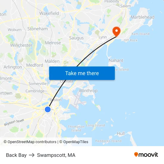 Back Bay to Swampscott, MA map