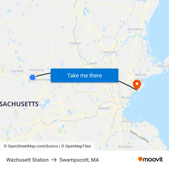 Wachusett Station to Swampscott, MA map