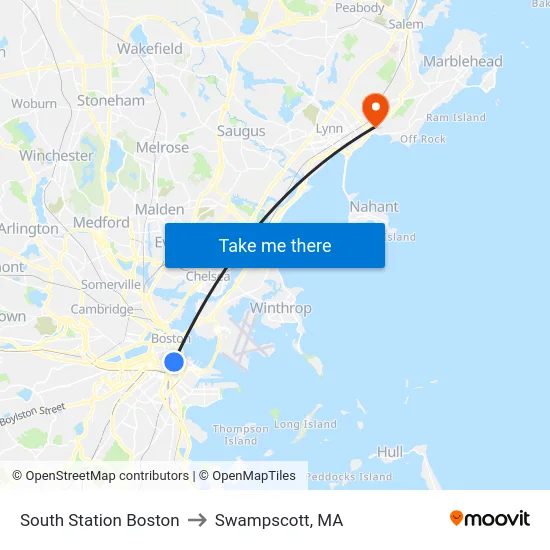 South Station Boston to Swampscott, MA map