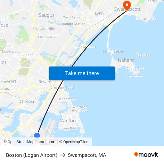 Boston (Logan Airport) to Swampscott, MA map