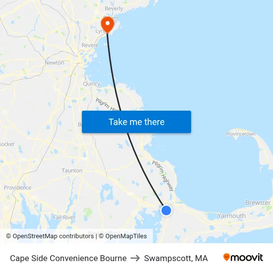 Cape Side Convenience Bourne to Swampscott, MA map