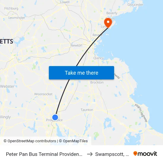 Peter Pan Bus Terminal Providence Ri to Swampscott, MA map
