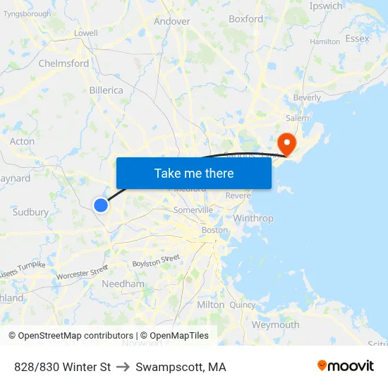 828/830 Winter St to Swampscott, MA map