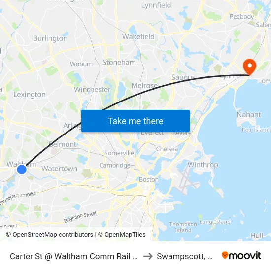 Carter St @ Waltham Comm Rail Sta to Swampscott, MA map