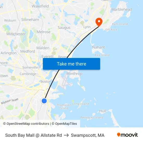 South Bay Mall @ Allstate Rd to Swampscott, MA map