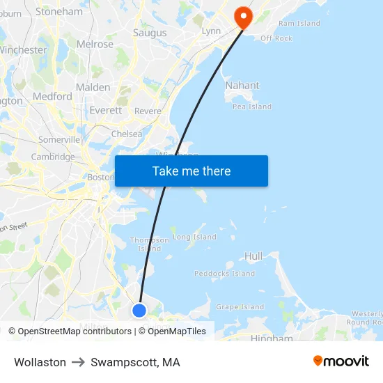 Wollaston to Swampscott, MA map