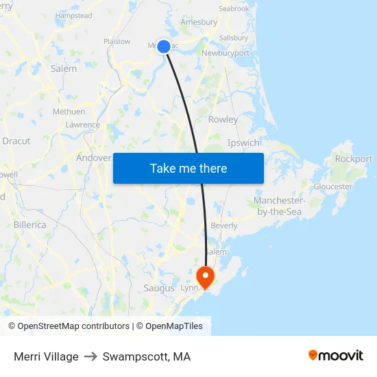 Merri Village to Swampscott, MA map