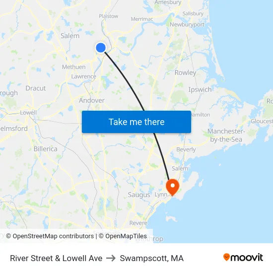 River Street & Lowell Ave to Swampscott, MA map