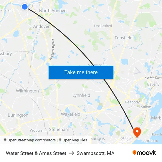 Water Street & Ames Street to Swampscott, MA map