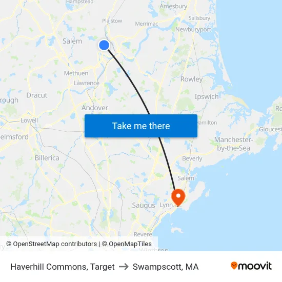 Haverhill Commons, Target to Swampscott, MA map