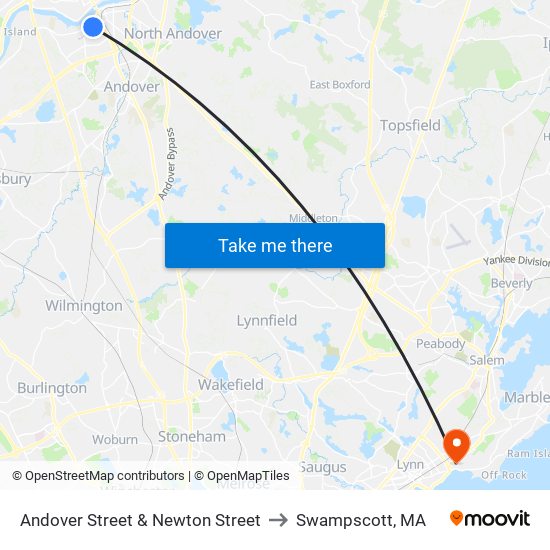 Andover Street & Newton Street to Swampscott, MA map