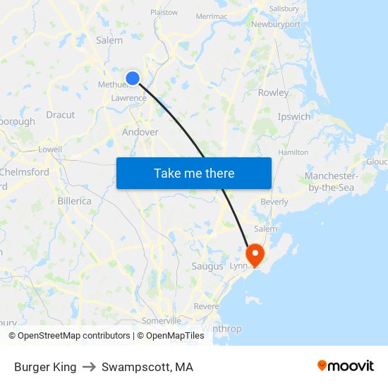 Burger King to Swampscott, MA map