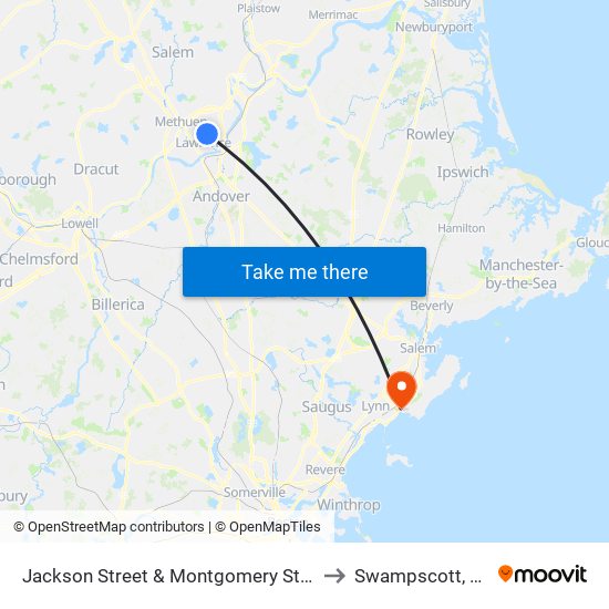 Jackson Street & Montgomery Street to Swampscott, MA map